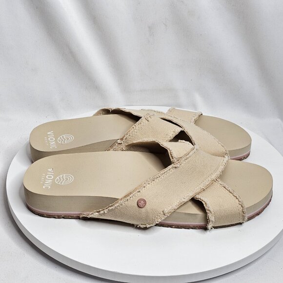 Vionic Beach Women's Panama Canvas Slip On Comfort Slide Sandals Shoes Size 9 - Picture 2 of 7